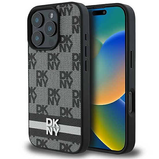 DKNY Checkered Pattern & Printed Stripes tok iPhone 16 Pro Max telefonhoz - fekete