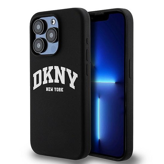 DKNY folyékony szilikon fehér nyomott logós MagSafe tok iPhone 13 Pro / 13 telefonhoz - fekete