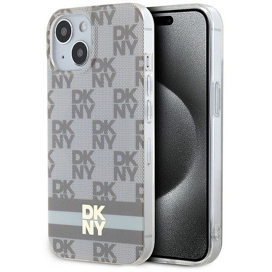 DKNY IML Checkered Mono Pattern Pattern & Printed Stripes MagSafe tok iPhone 15/14/13-hoz - bézs