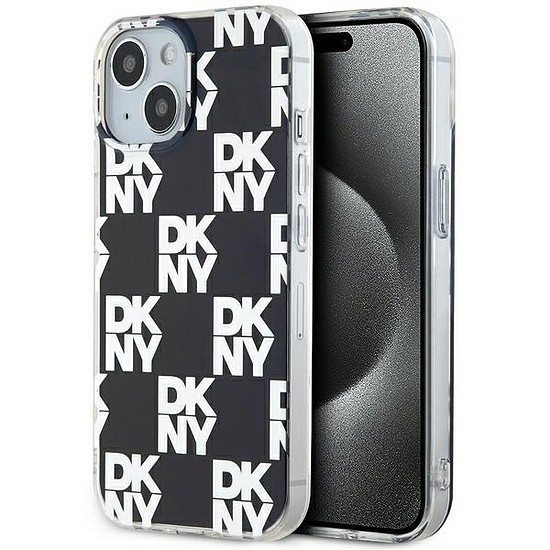 DKNY IML Checkered Mono Pattern tok iPhone 15 / 14 / 13-hoz - fekete