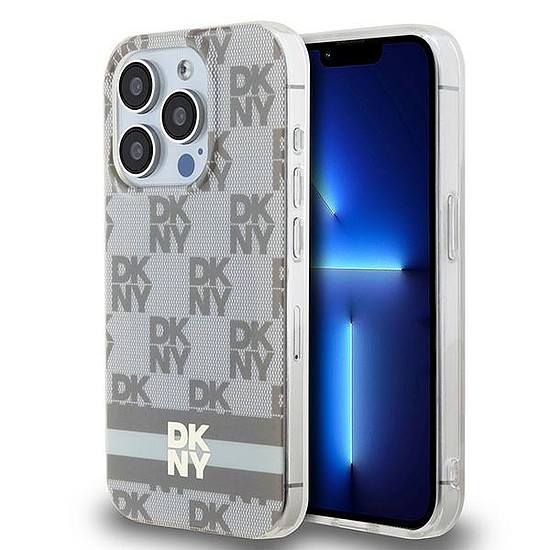 DKNY IML Kockás Mono Mintás és Nyomtatott Stripes MagSafe tok iPhone 14 Pro telefonhoz - bézs