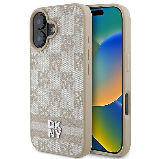 DKNY kockás mintás és nyomtatott csíkos iPhone 16 tok - rózsaszín