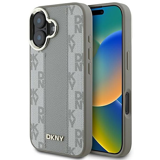 DKNY kockás mintás Magsafe iPhone 16 tok - bézs