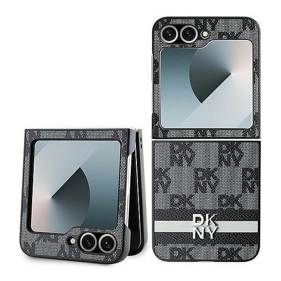 DKNY kockás mintás nyomtatott csíkos tok Samsung Galaxy Z Flip 6-hoz - fekete