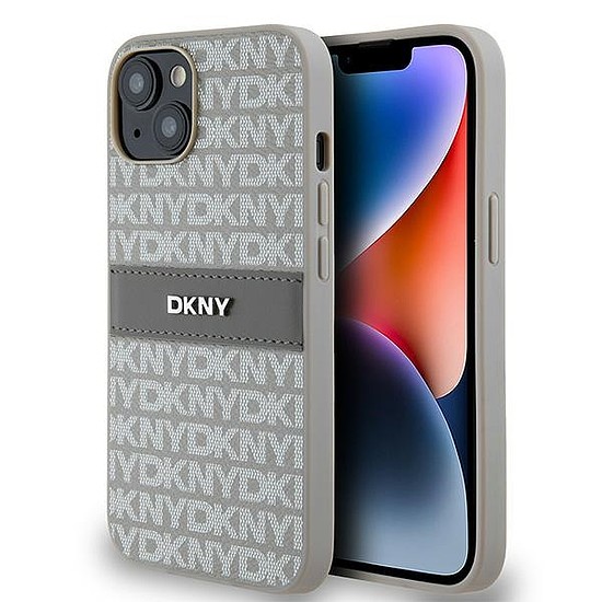 DKNY Leather Mono Stripe & Metal Logo tok iPhone 15 / 14 / 13 telefonhoz - bézs