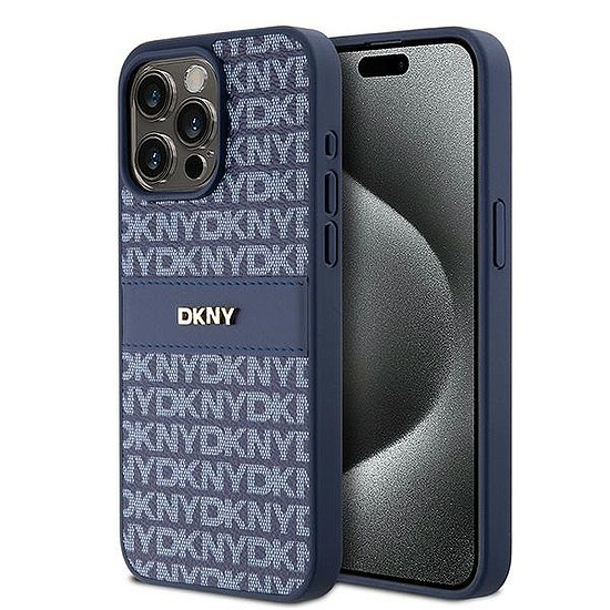 DKNY Leather Mono Stripe & Metal Logo tok iPhone 15 Pro Max telefonhoz - kék