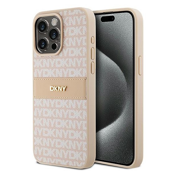 DKNY Leather Mono Stripe & Metal Logo tok iPhone 15 Pro Max telefonhoz - rózsaszín