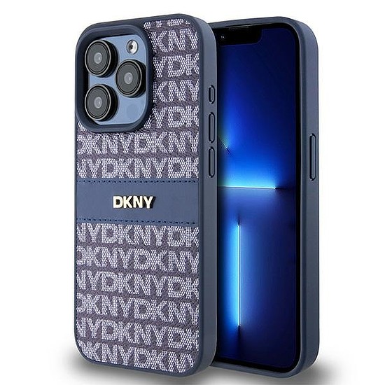 DKNY Leather Mono Stripe & Metal Logo tok iPhone 15 Pro telefonhoz - kék