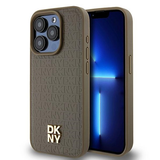 DKNY Leather Pattern Metal Logo MagSafe tok iPhone 15 Pro Max készülékhez - barna