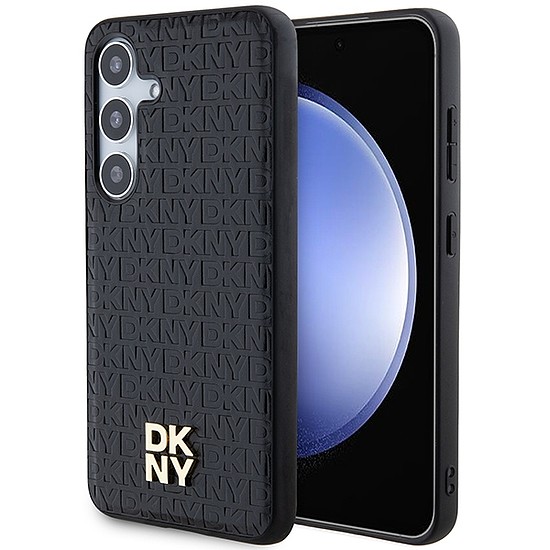 DKNY Leather Pattern Metal Logo MagSafe tok Samsung Galaxy S24+ telefonhoz - fekete