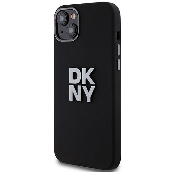 DKNY Liquid Silicone Metal Logo tok iPhone 15 Plus / 14 Plus telefonhoz - fekete