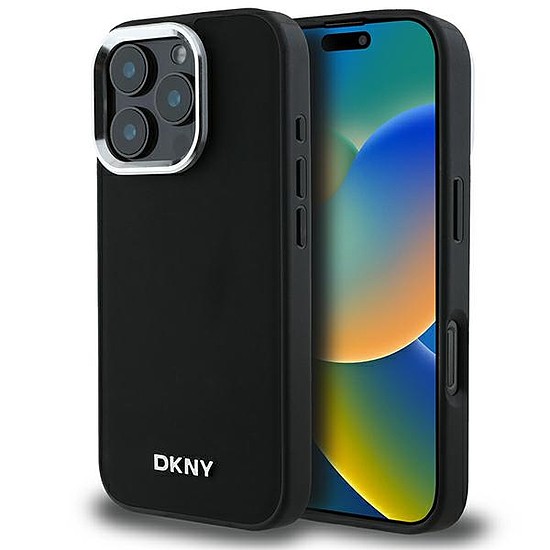 DKNY Sima ezüst logós MagSafe iPhone 16 Pro Max tok - fekete