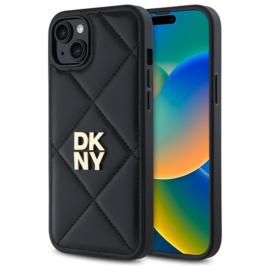 DKNY steppelt Stack logós iPhone 15 Plus tok - fekete