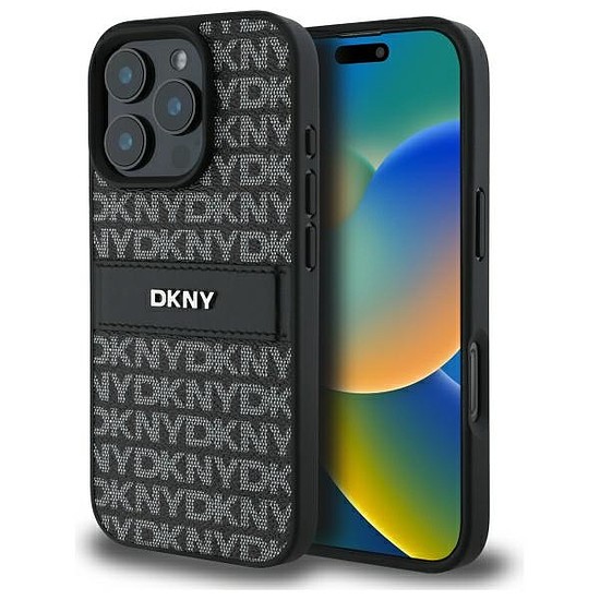 DKNY textúra mintás tónusos csíkos iPhone 16 Pro Max tok - fekete