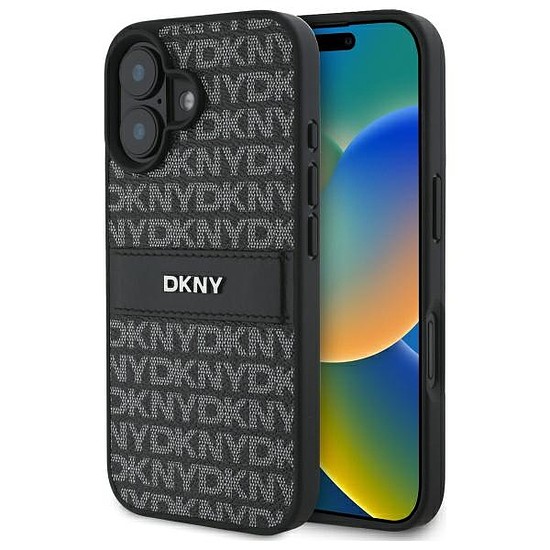 DKNY textúra mintás tónusos csíkos iPhone 16 tok - fekete