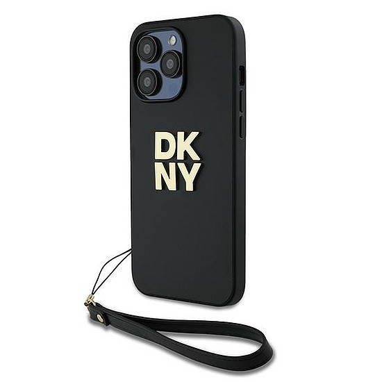 DKNY Wrist Strap Stock logós tok iPhone 14 Pro telefonhoz - fekete