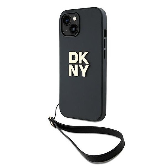 DKNY Wrist Strap Stock logós tok iPhone 15 / 14 / 13-hoz - fekete