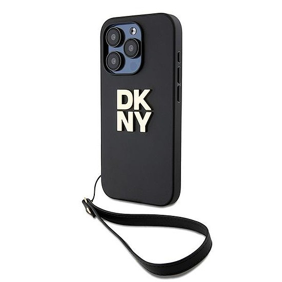 DKNY Wrist Strap Stock logós tok iPhone 15 Pro-hoz - fekete