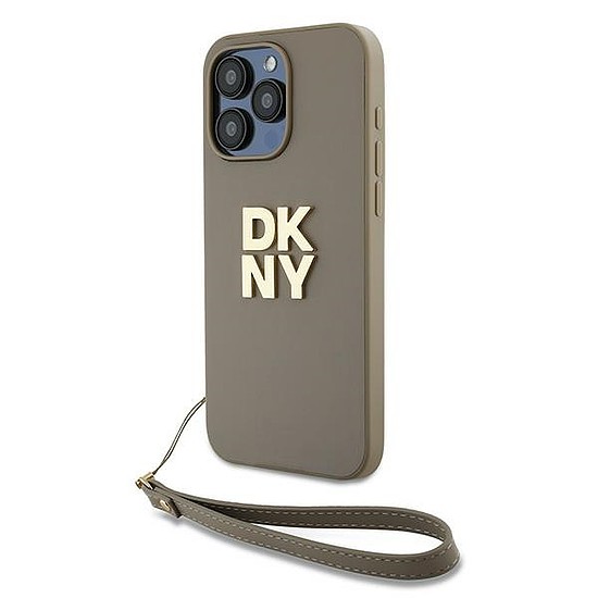 DKNY Wrist Strap Stock logós tok iPhone 15 Pro Max telefonhoz - bézs