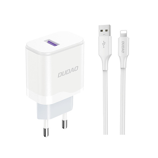 Dudao A20EU USB-A 18W hálózati töltő - fehér + USB-A - Villámkábel