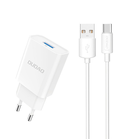 Dudao A4EU USB-A 2.1A fali töltő - fehér + USB-A - USB-C kábel