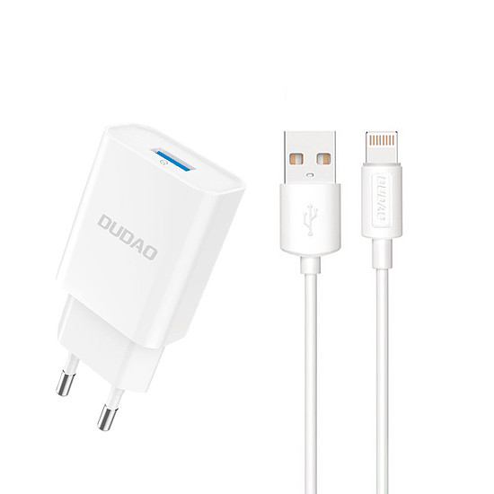 Dudao A4EU USB-A 2.1A fali töltő - fehér + USB-A - Villámkábel