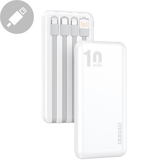 Dudao K6Pro univerzális 10000 mAh Power Bank USB kábellel, USB Type C, lightning fehér (K6Pro-white)