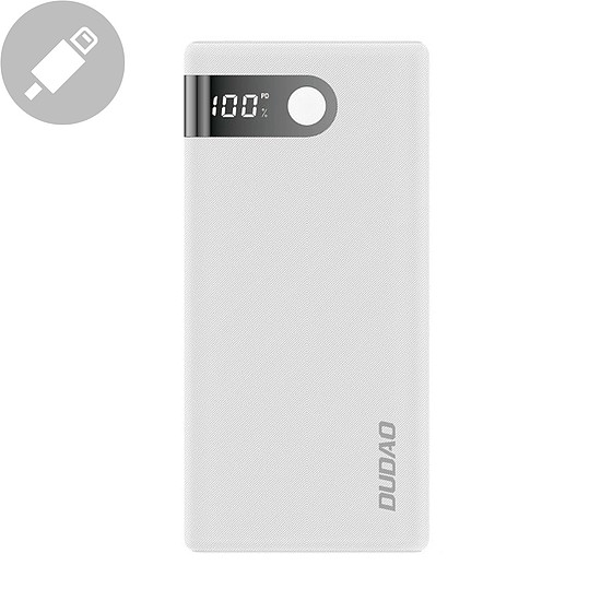 Dudao powerbank 10000 mAh 2x USB / USB Type C / micro USB 2 A fehér LED képernyővel (K9Pro-01)