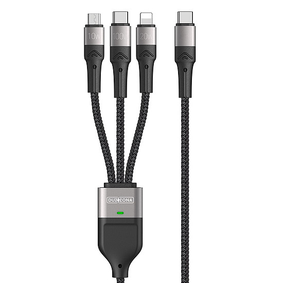 Duzzona - Adatkábel 3 az 1-ben (A4) - USB-C a Type-C-hez, Lightning, Micro-USB, 100 W, 1,3 m - Szürke