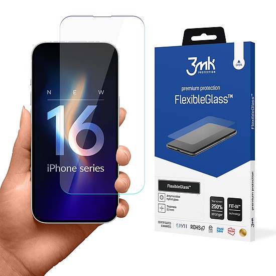 Edzett üveg 3mk FlexibleGlass iPhone 16 Plus készülékhez