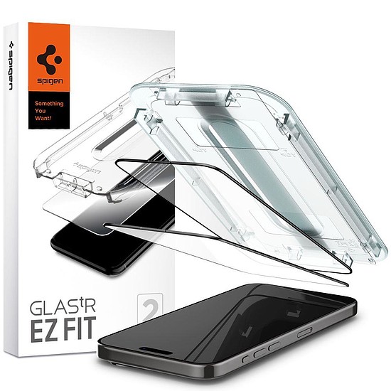 EDZETT ÜVEG Spigen GLAS.TR "EZ FIT" FC 2 CSOMAGOS IPHONE 15 PRO FEKETE