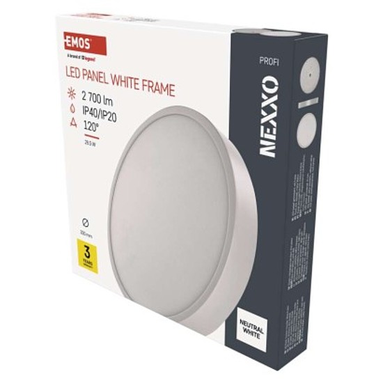 EMOS LED felületre szerelhető lámpatest NEXXO, kör, fehér, 28,5W, 2700 lm, semleges fehér, IP20/IP40