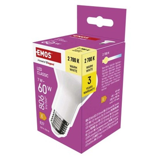 EMOS LED izzó Classic R63 / E27 / 7 W (60 W) / 806 lm / Meleg fehér