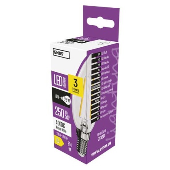 EMOS LED izzó Filament gyertya / E14 / 1,8 W (25 W) / 250 lm / természetes fehér