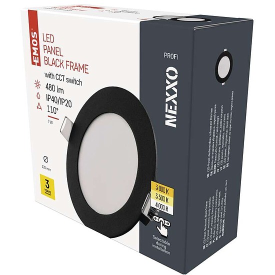 EMOS LED süllyesztett lámpatest NEXXO, kerek, fekete, 7W, CCT