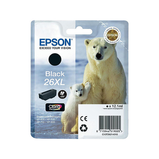 Epson T26XL T2621 Black tintapatron eredeti C13T26214010 Jegesmedve