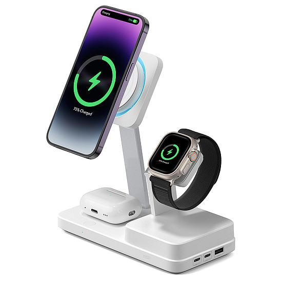 ESR - Prémium 6 az 1-ben vezeték nélküli töltőállomás HaloLock CryoBoost (6E007) - iPhone MagSafe, AirPods, Apple Watch, 100 W - Fehér