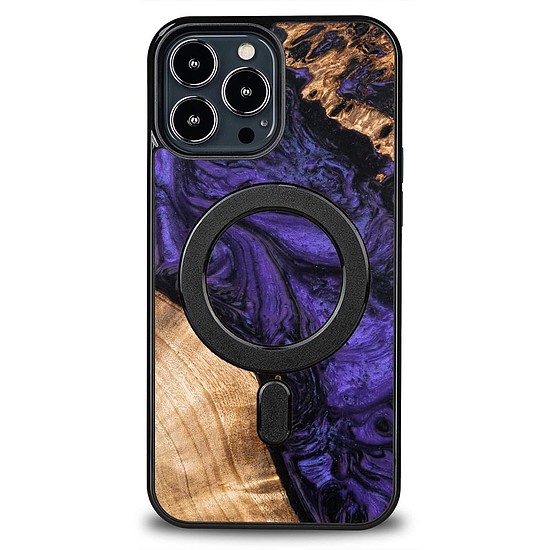 Fa és gyanta tok iPhone 13 Pro Max MagSafe Bewood Unique Violet telefonhoz - lila és fekete