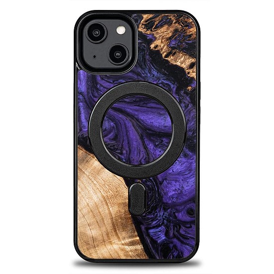 Fa és gyanta tok iPhone 14 MagSafe Bewood Unique Violet telefonhoz - lila és fekete