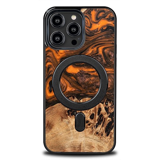 Fa és gyanta tok iPhone 14 Pro Max MagSafe Bewood Unique Orange telefonhoz - narancssárga és fekete