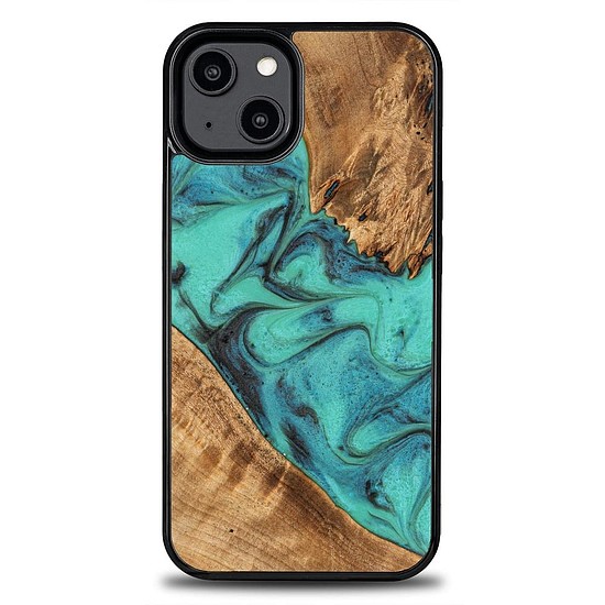 Fa és gyanta tok iPhone 15 Plus Bewood Unique Turquoise telefonhoz - türkiz és fekete