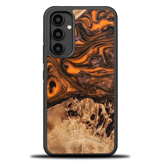 Fa és gyanta tok Samsung Galaxy A54 5G Bewood Unique Orange telefonhoz - narancssárga és fekete