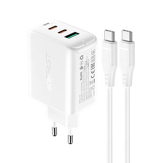 Fali töltő Acefast A13 PD 65W, 2x USB-C + USB, fehér (A13 white)