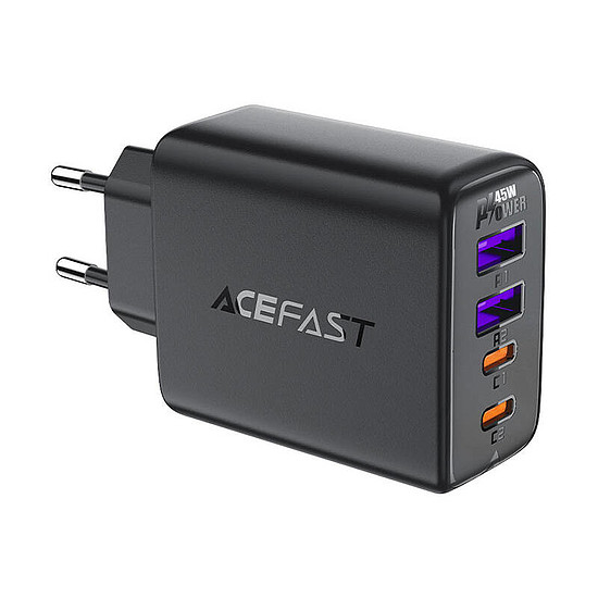 Fali töltő Acefast A61 GaN 2xUSB-A, 2xUSB-C PD45W EU fekete (A61 black)