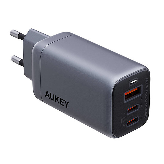 Fali töltő Aukey PA-B6U, 1xUSB-A, 2xUSB-C, 67W szürke