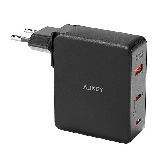 Fali töltő Aukey PA-B7O, 1xUSB-A, 2xUSB-C, 140W GaN fekete (PA-B7O Black)