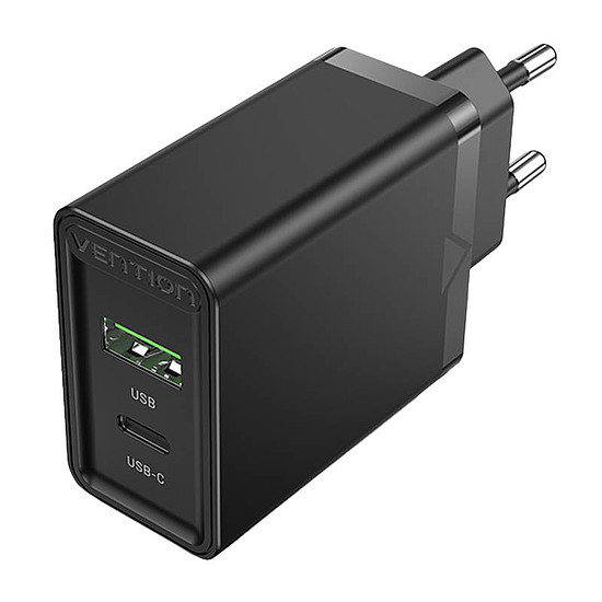 Fali töltő EU USB-A(18W, USB-C(20W Vention FBBB0-EU, 2.4A, PD3.0, fekete (FBBB0-EU)