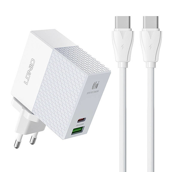 Fali töltő LDNIO A2620C USB, USB-C 65W + USB-C - USB-C kábel (A2620C type C to typ)