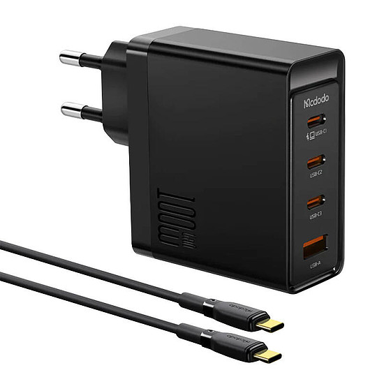 Fali töltő McDodo GAN 3xUSB-C + USB, 100W + 2m kábel fekete (CH-5141)