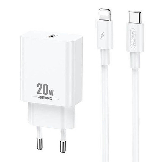 Fali töltő Remax, RP-U5, USB-C, 20W, fehér + Lightning kábel (RP-U5)